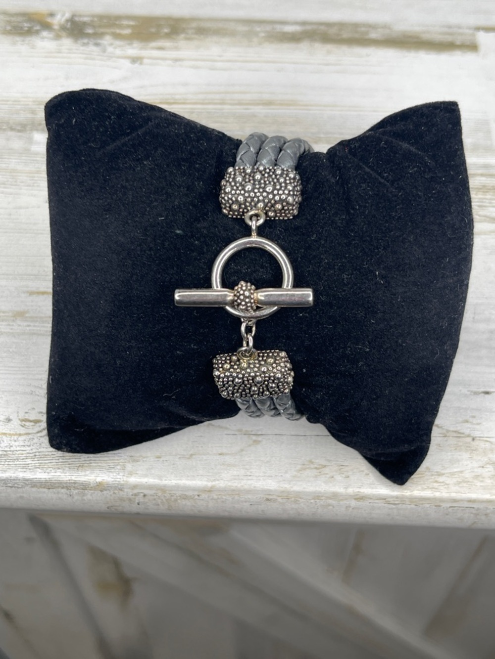 Michael Dawkins Sterling Silver Caviar Grey Leather Toggle Bracelet